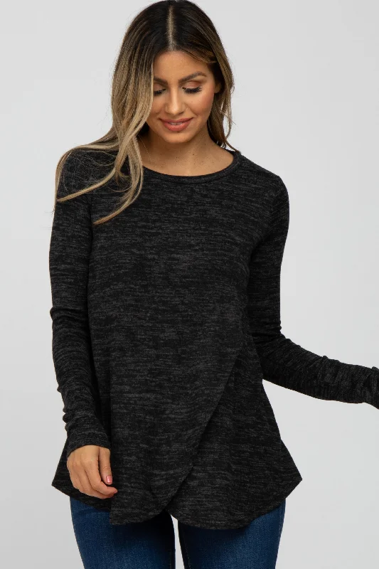 Imeless Style Black Heather Knit Layered Front Nursing Top