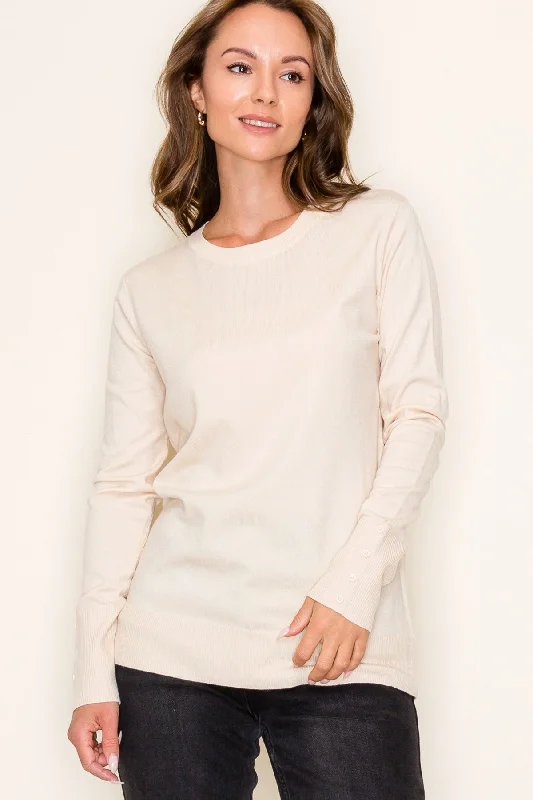 Limited Time Offers Cream Knit Long Button Sleeve Top