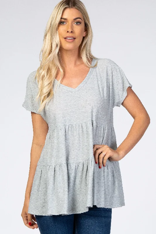 Forward Trendsetter Heather Grey Swiss Dot Tiered Top