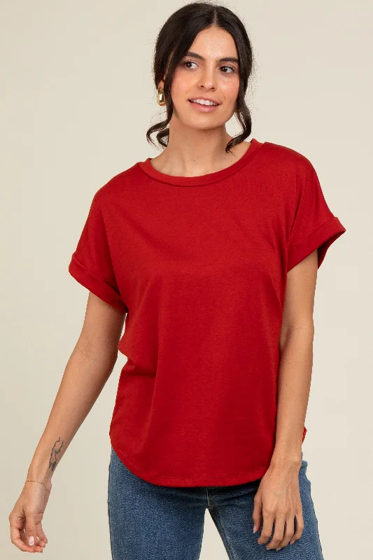 Budget-Friendly Fashion Rust Cuff Sleeve Top