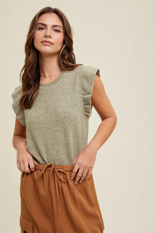 Clearance Sale, All Cheap Olive Striped Ruffle Sleeve Top