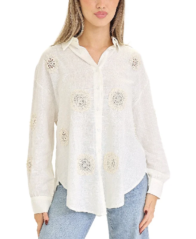 Snag Fabulous Fashion Bargains Linen Shirt w/ Crochet Circles