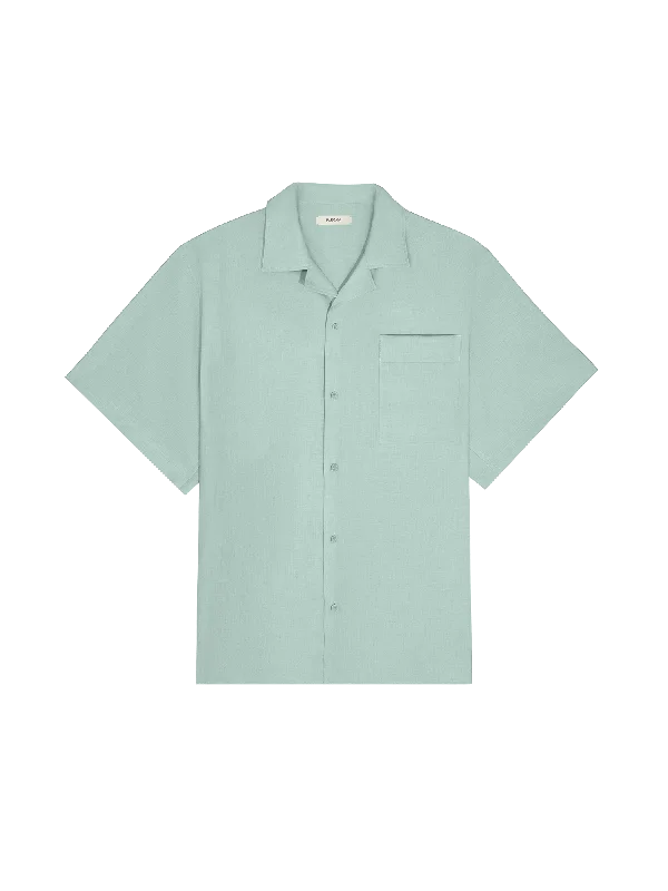 Unleash Your Trendy Side Womens DNA Aloe Linen Camp Collar Shirt—eucalyptus blue