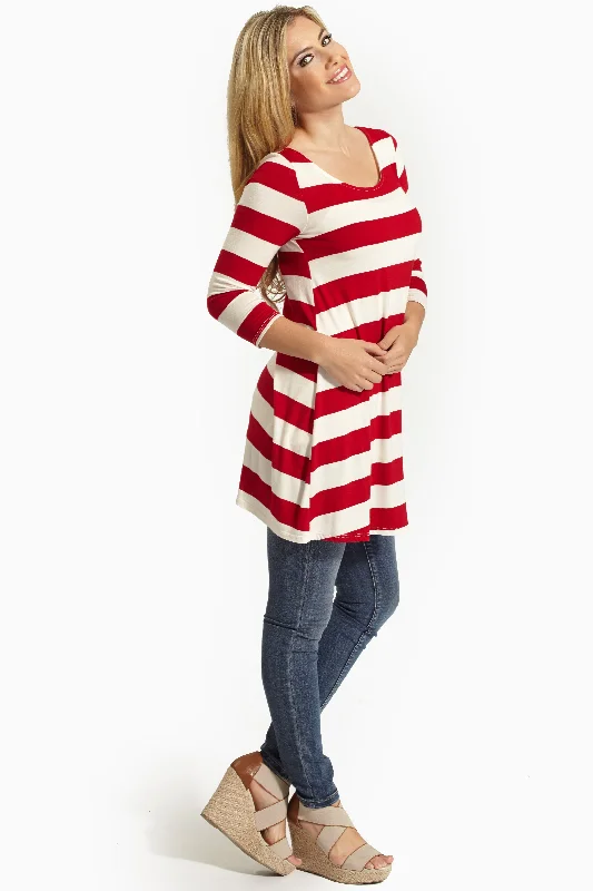 Seasonal Sale Red Striped Polka Dot Bow Back Top