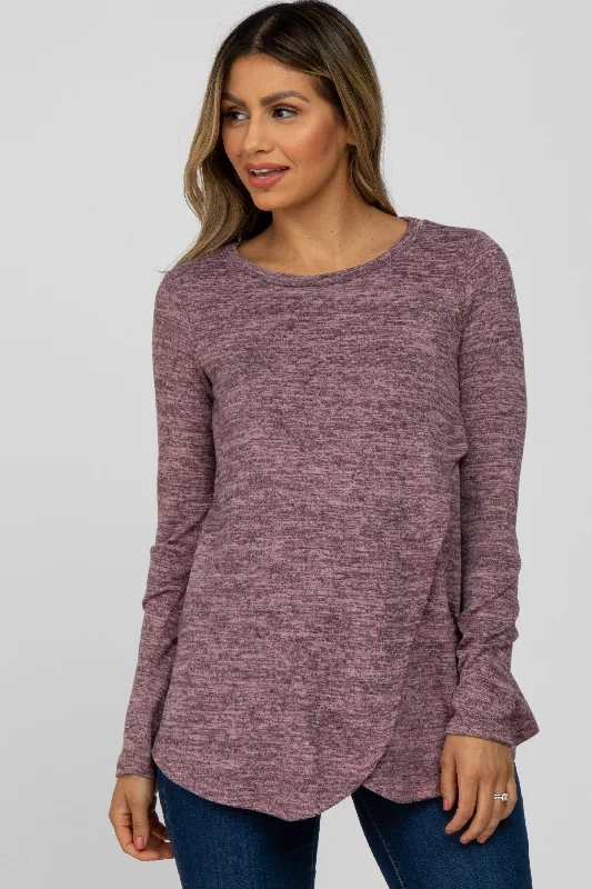 Sophisticated Fashion Mauve Heather Knit Layered Front Nursing Top