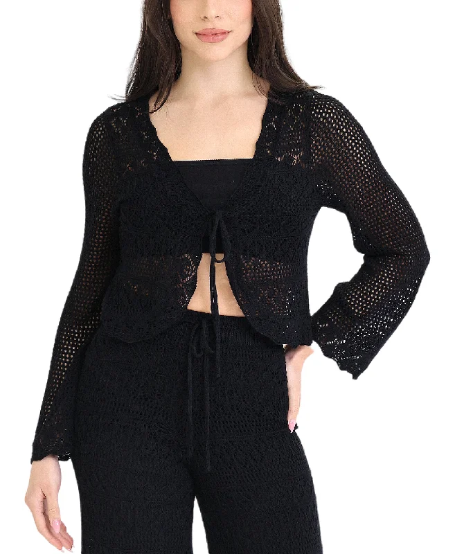 Comfortable Chic Crochet Tie Front Top