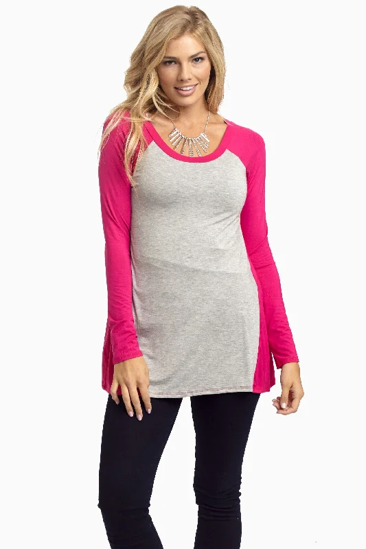 Stay Ahead In Style Pink Grey Colorblock Top