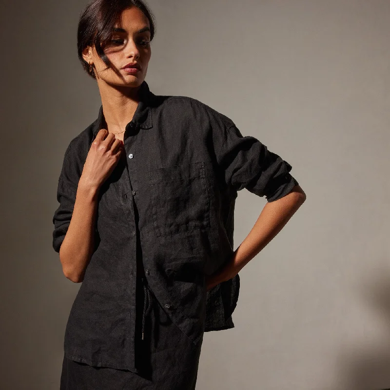 Bid Farewell To The Old Season Linen Oversized Shirt - Black