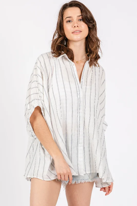 Fashionable Comfort Promotions Ivory Striped Collared Oversized Top