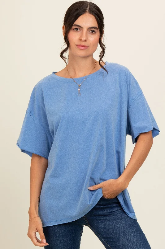 Exclusive Discount Blue Raw Rolled Hem Top