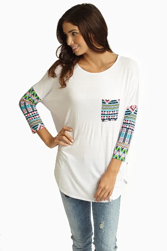 Ride The Style Wave White Neon Multi-Color Printed Sleeve Top