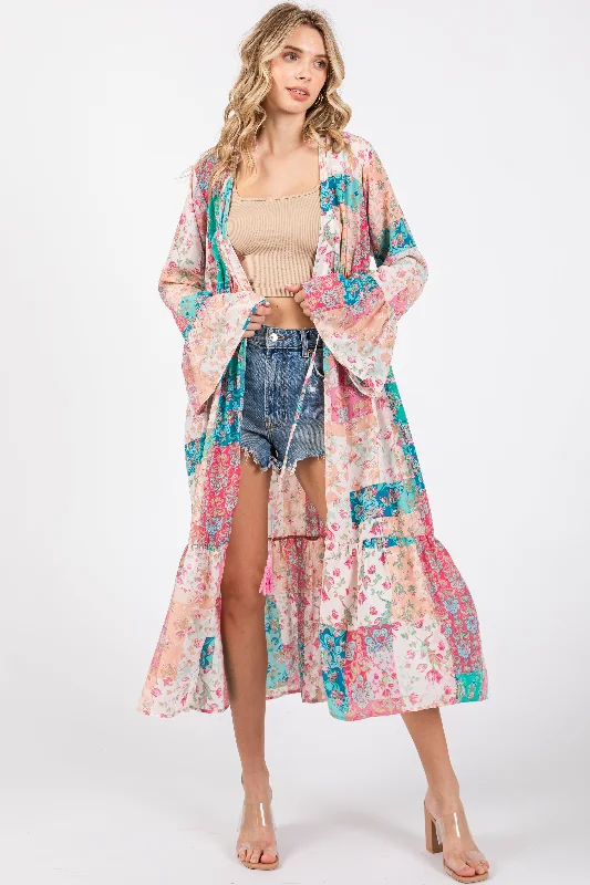 Sleek Style Discounts Multicolor Floral Patchwork Print Coverup