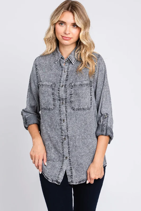 Best Sellers Charcoal Chambray Rolled Cuff Shirt