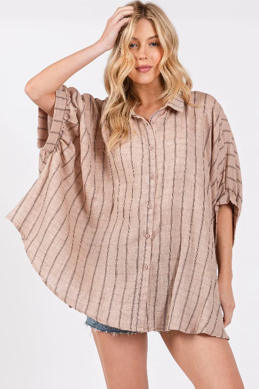 Smart Casual Deals Mocha Striped Collared Oversized Top