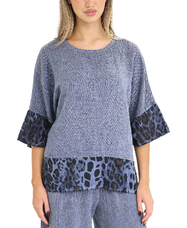 Unleash Your Style Linen & Cotton Top w/ Leopard Trim