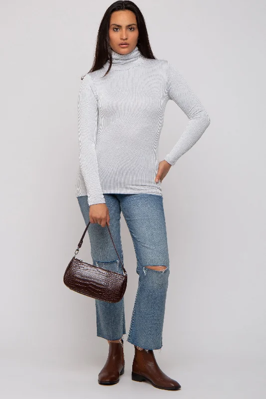 Affordable Luxury Fashion Grey Ribbed Turtleneck Top