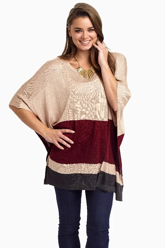 Chic And Edgy Mocha Multi-Color Colorblock Top