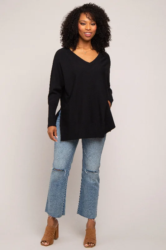 Contemporary Casual Deals Black Knit Long Dolman Sleeve Top