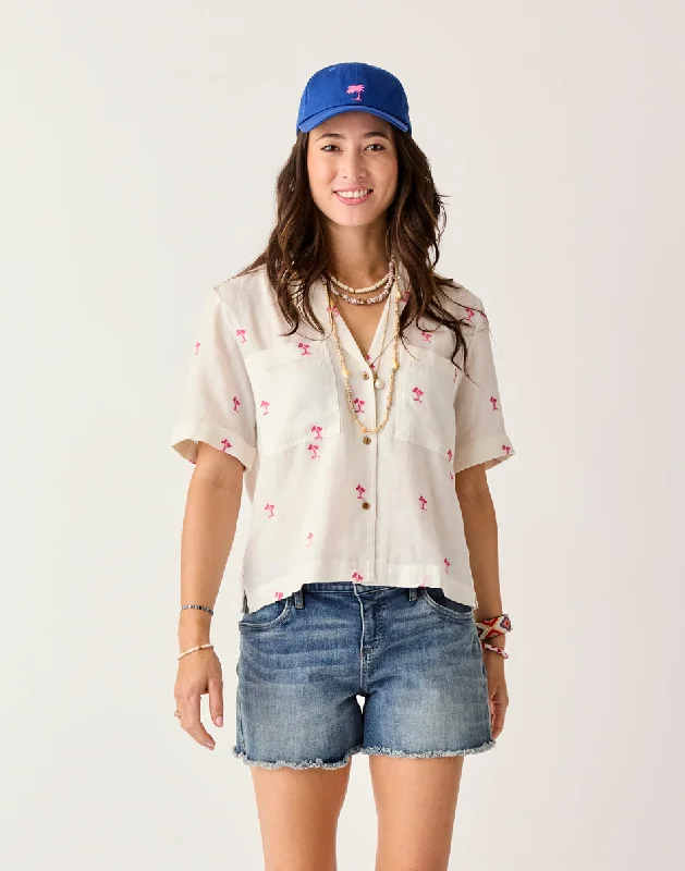 Romantic Fashion Discounts Luca Linen Shirt: Palm Embroidered