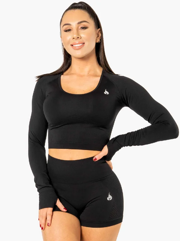 Women's Travel Attire Stay Ahead In Style Electra Seamless Long Sleeve Crop Top - Black