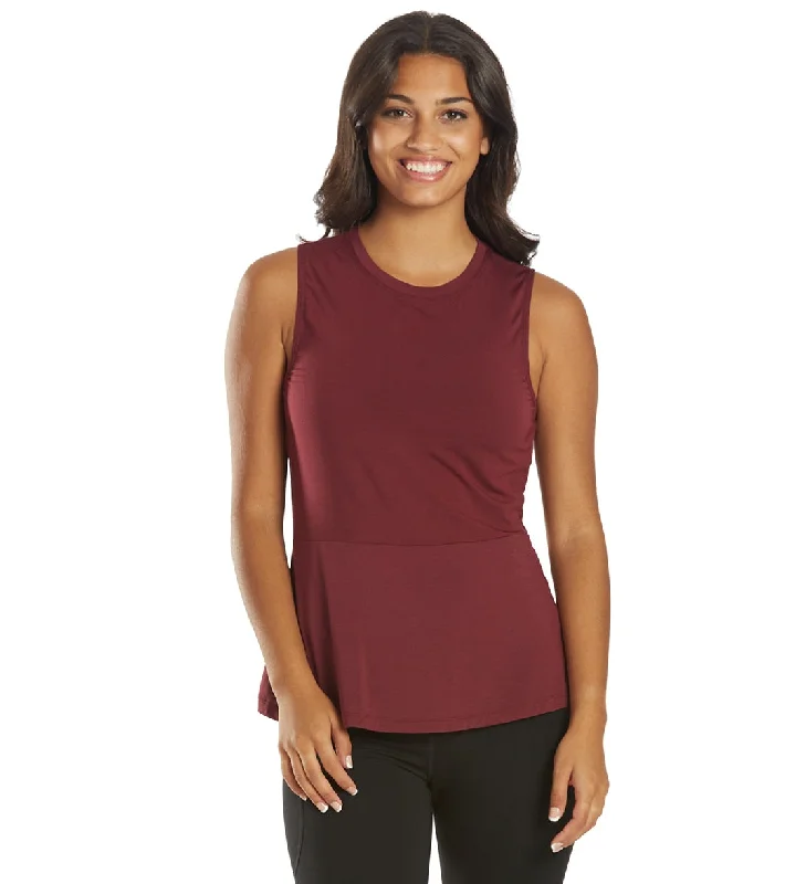 Women's Trendy Garments Fast Fashion Favorites Everyday Yoga Blossom Solid Peplum Layering Muscle Tank Zinfandel