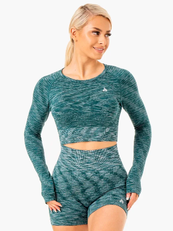 Women's Casual Outfit Exclusive Designer Style Deals Evolve Seamless Long Sleeve Top - Teal