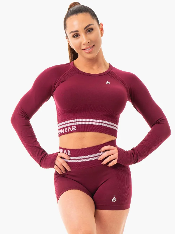 Affordable Women's Apparel Elegant Style Freestyle Seamless Long Sleeve Crop - Burgundy