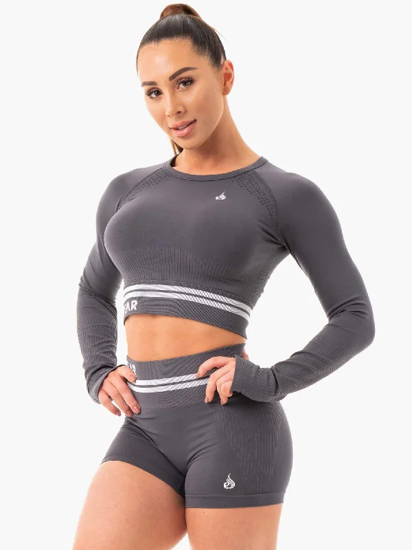 Women's Office Clothing Shop Sale Items Freestyle Seamless Long Sleeve Crop - Charcoal