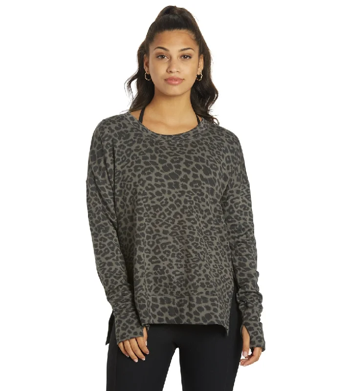 Women's Stylish Professional Garments Flash Sale Starts Glyder Lounge Long Sleeve Tee Black Tonal Leopard