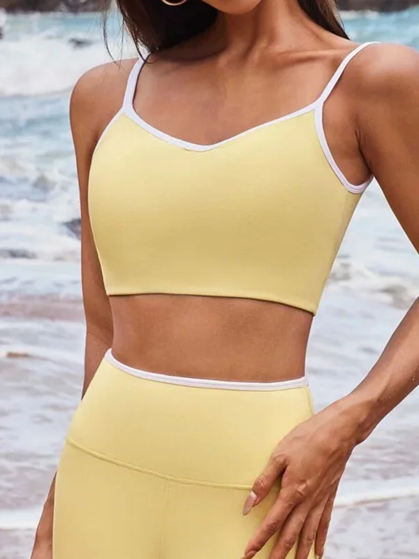 Women's Stylish Vacation Attire Season Offer Lemon Yellow Contrast Sports Bra - Light Support