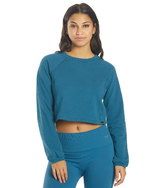 Women's Stylish Outdoor Outfit Chic & Modern Sales NUX Don't Stop Organic Crop Pullover Deep Teal