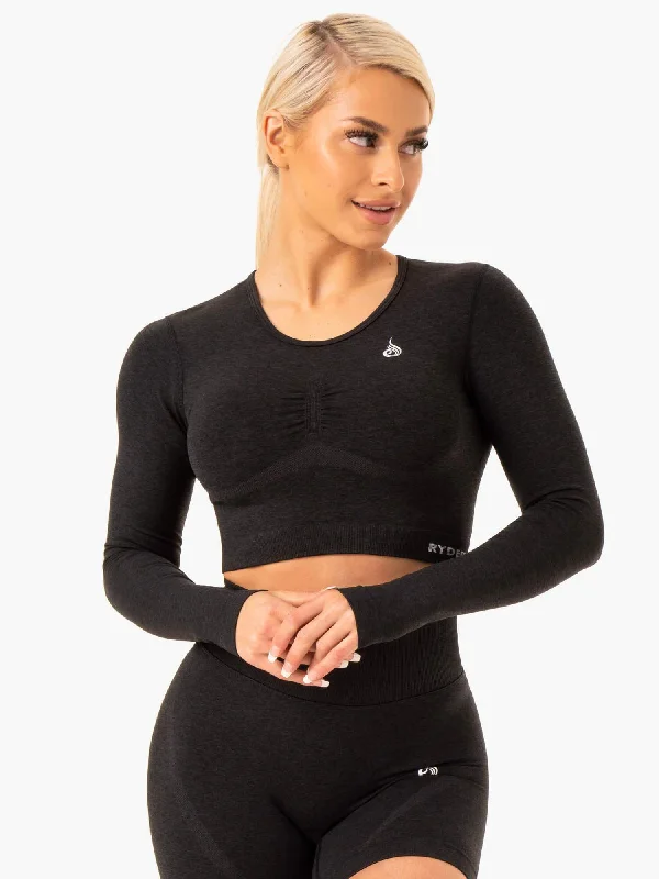 Women's Evening Wear Attire Best Deals Of The Season Sculpt Seamless Long Sleeve Top - Black Marl