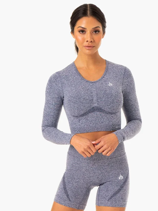 Comfortable Women's Attire Style Without Limits Sculpt Seamless Long Sleeve Top - Navy Marl