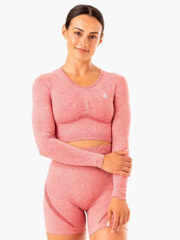 Women's Clothing Outfit Set Classic Elegance Sales Sculpt Seamless Long Sleeve Top - Pink Marl