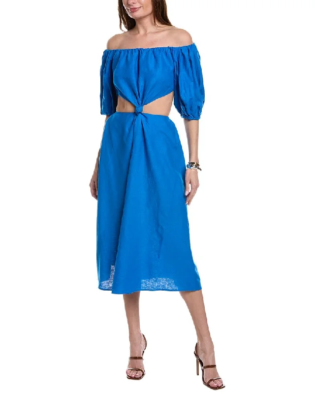 Charming Women's Outfit For Special Occasions Refined Fashion Sale FARM Rio Cutout Waist Linen-Blend Midi Dress