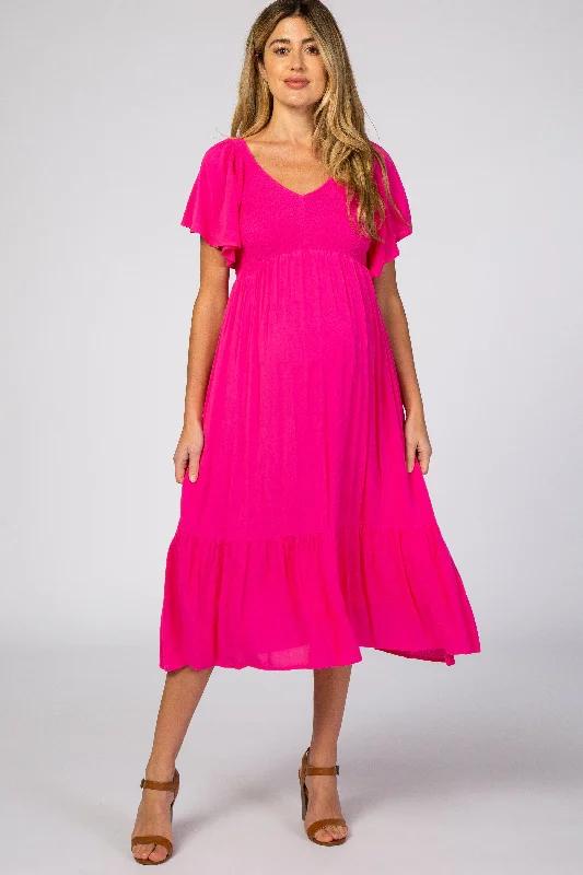 Casual Attire For Women Contemporary Casual Deals Fuchsia Smocked Ruffle Maternity Dress