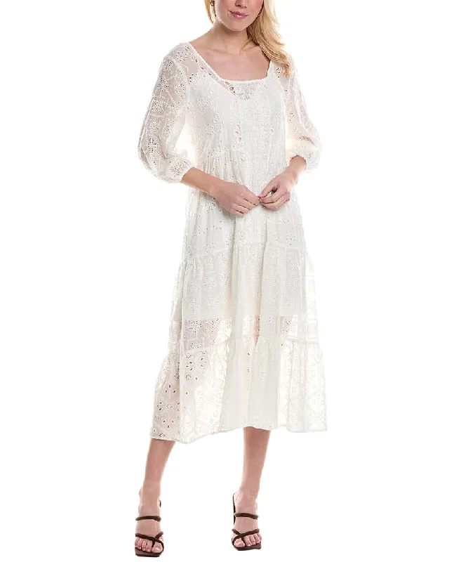 Women's Outerwear Attire Easy Elegance Sales Johnny Was Castillo Eyelet Silk-Blend Midi Dress