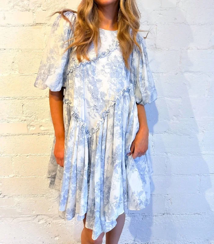 Vintage-Inspired Women's Apparel Laid-Back Fashion Offers Melody Asymmetrical Dress In Blue