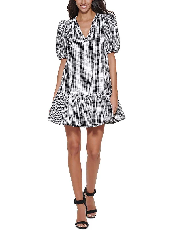 Women's Professional Clothes Hot Brand Discounts Womens Gingham Knee-Length Shift Dress