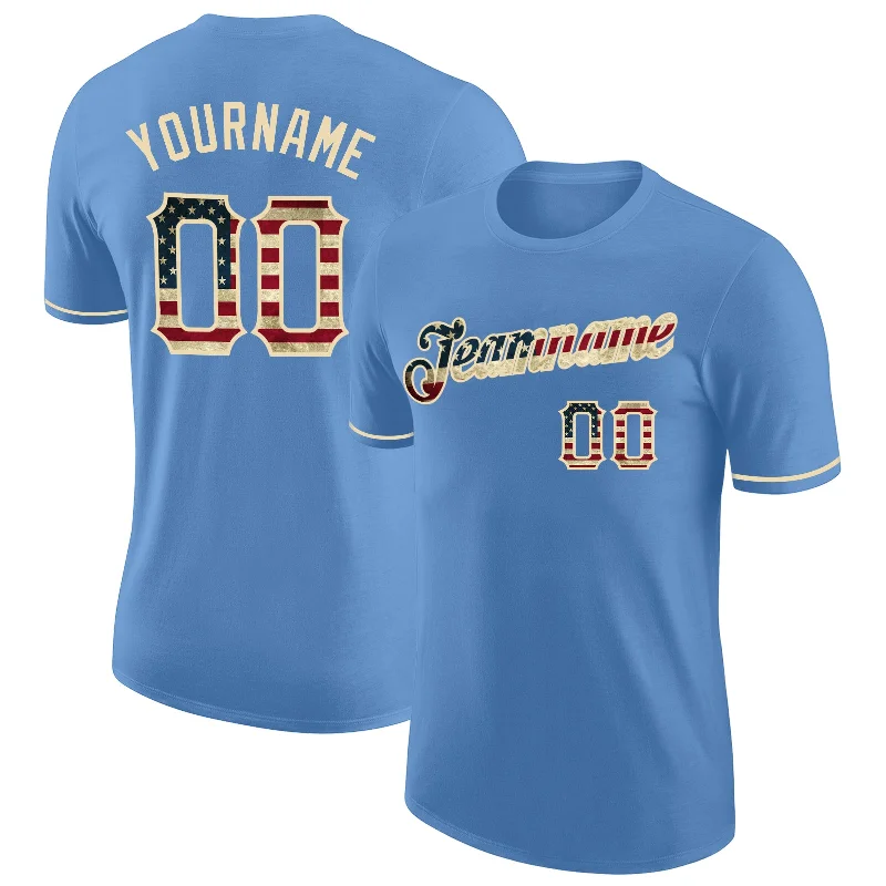 Sleek And Contemporary Gender-Free Outfits Hot Styles Custom Light Blue Vintage USA Flag-City Cream Performance T-Shirt