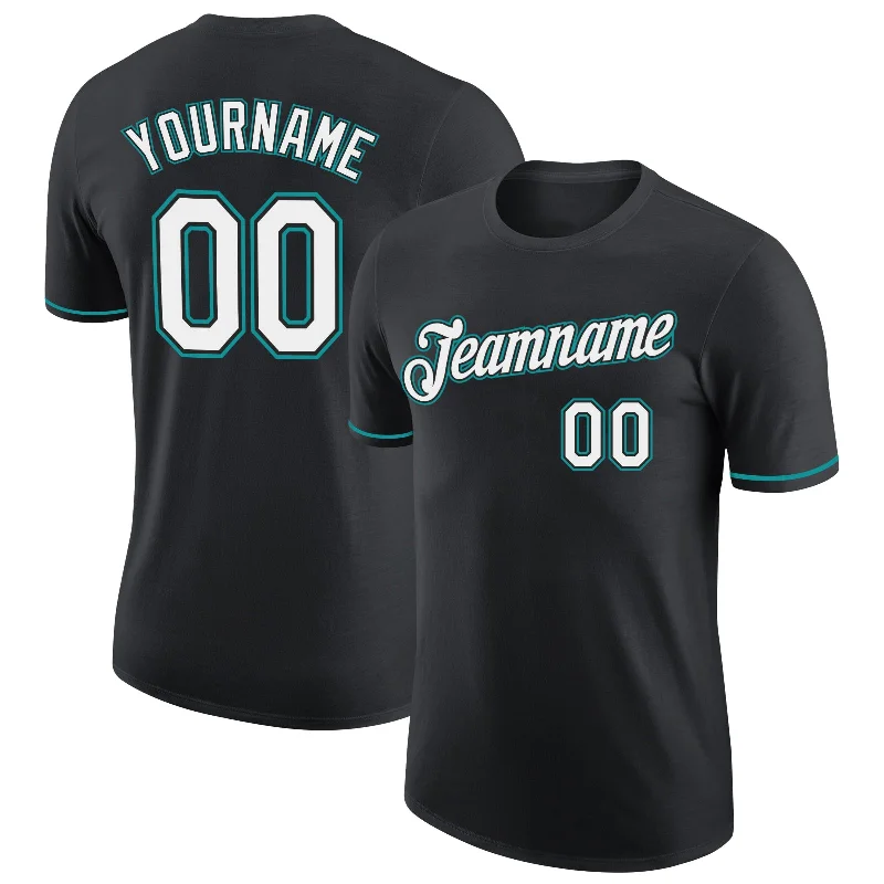 Functional And Stylish Unisex Wear Exclusive Sale Custom Black White-Teal Performance T-Shirt