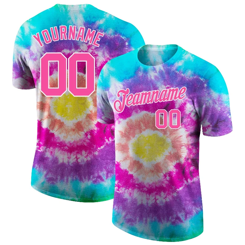 Unisex Casual Fashion Trends Avant-Garde Style Promotions Custom Tie Dye Pink-White 3D Performance T-Shirt