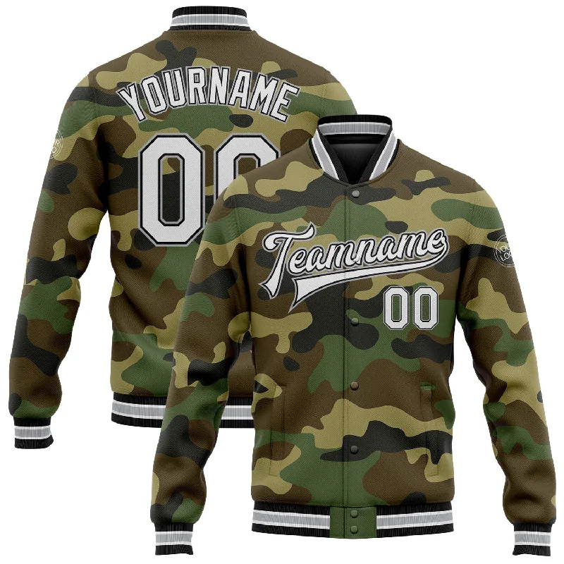 Modern Unisex Clothing For Any Occasion Stupidly Low Prices Custom Camo White Black-Gray Bomber Full-Snap Varsity Letterman Salute To Service Jacket