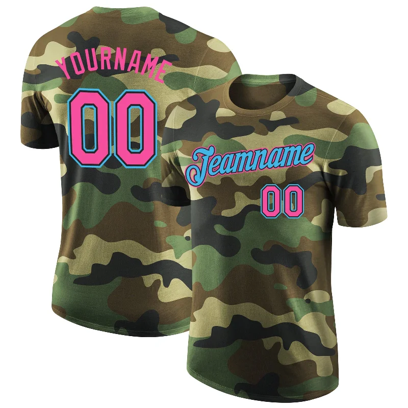 Versatile Clothing For All Genders Clearance Event Custom Camo Pink Black-Sky Blue Performance Salute To Service T-Shirt