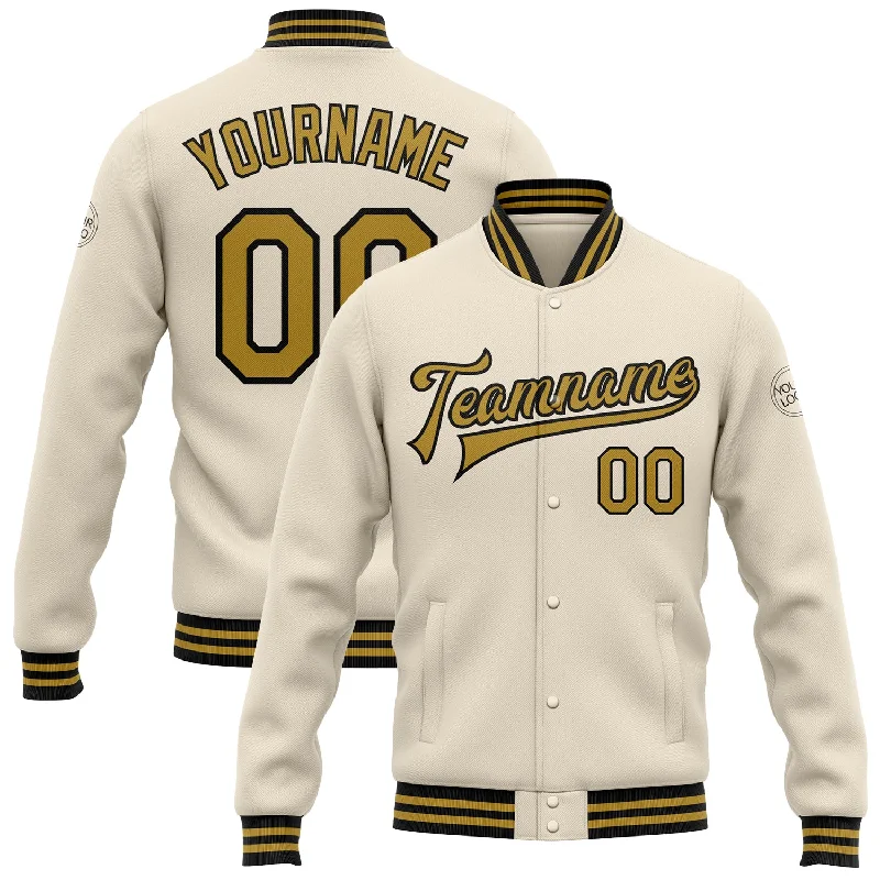 Stylish Unisex Outfit Ideas Season Offer Custom Cream Old Gold-Black Bomber Full-Snap Varsity Letterman Jacket