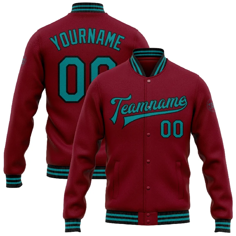 Unisex Everyday Fashion Essentials Refined Fashion Sale Custom Crimson Teal-Black Bomber Full-Snap Varsity Letterman Jacket