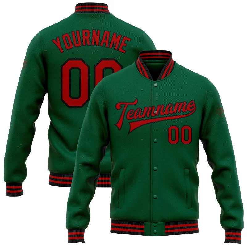 Unisex Casual Wear For All Seasons Fresh Styles, Fresh Deals Custom Kelly Green Red-Black Bomber Full-Snap Varsity Letterman Jacket