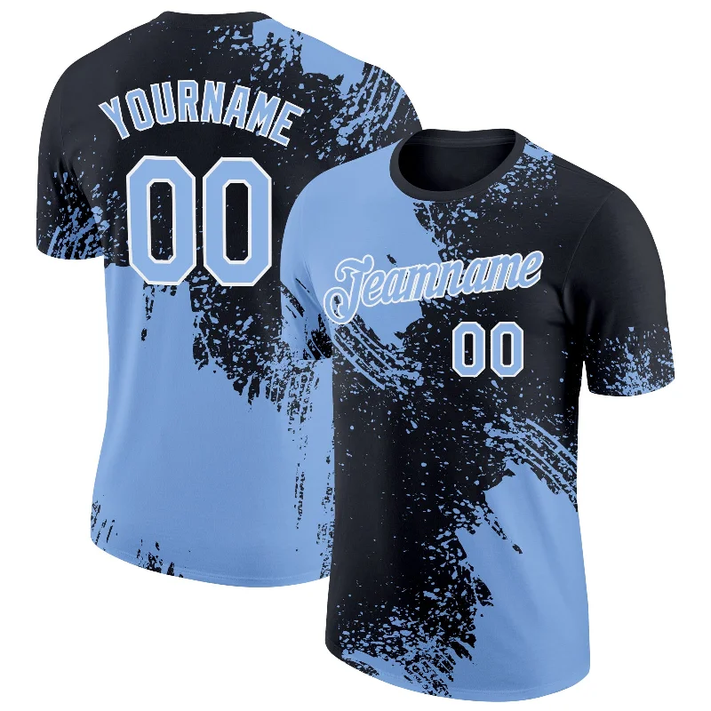 High-Quality Unisex Basics For All Occasions Vibrant Style Promotions Custom Light Blue Black-White 3D Pattern Design Abstract Brush Stroke Performance T-Shirt