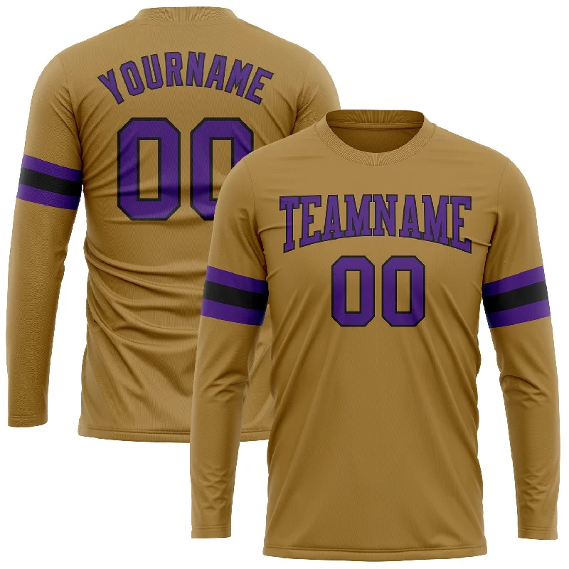 Modern Unisex Clothing For Any Occasion Exclusive Sale Custom Old Gold Purple-Black Long Sleeve Performance T-Shirt