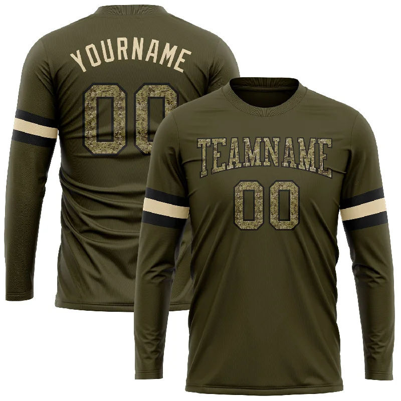 Chic And Casual Unisex Fashion Trends Seize Bargains Custom Olive Camo-Black Long Sleeve Performance Salute To Service T-Shirt